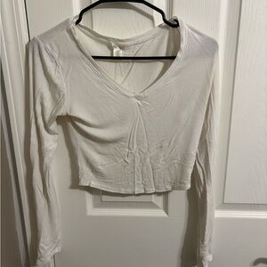 Bozzolo Cream Long Sleeve V-Neck Top